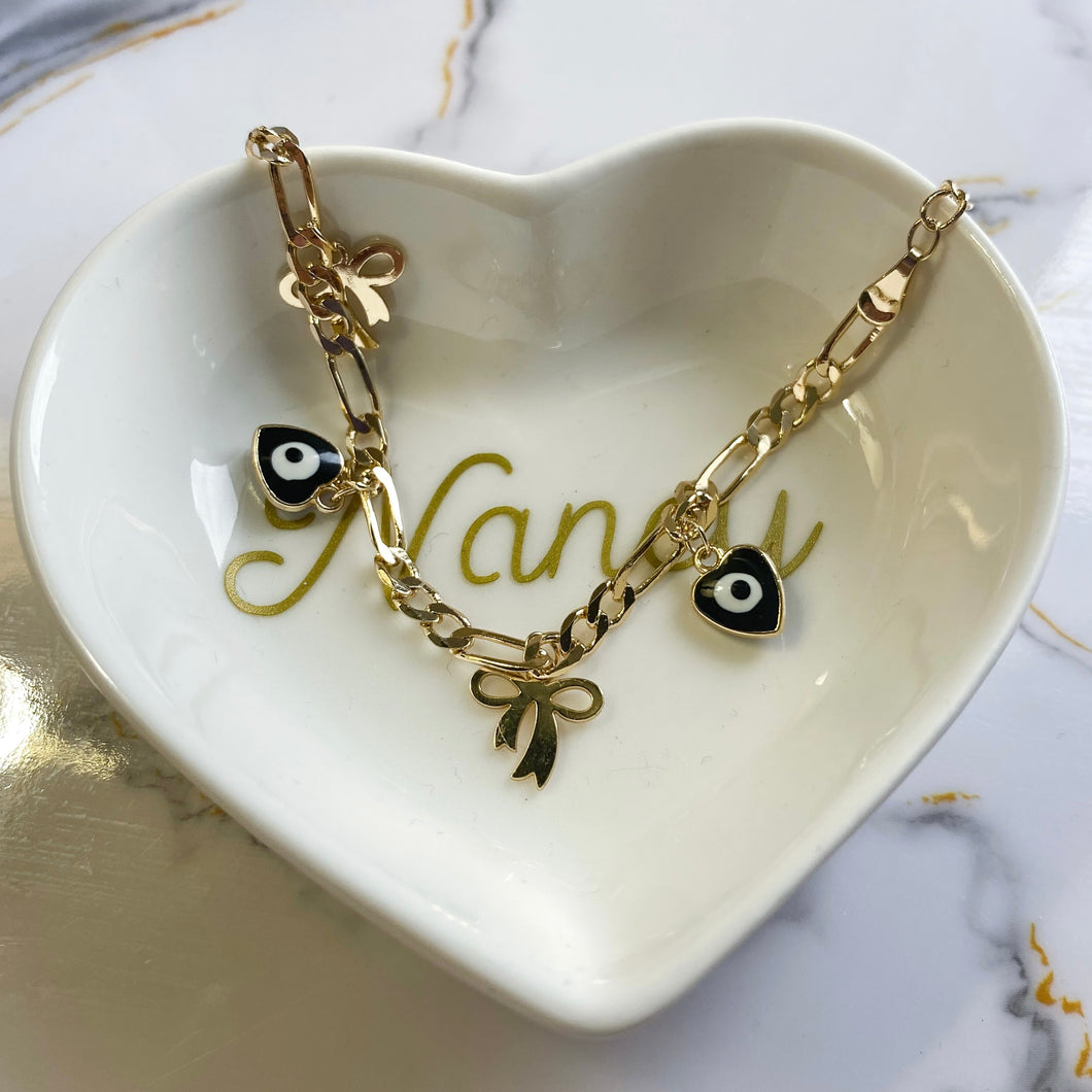 Heart and bow charm bracelet/anklet